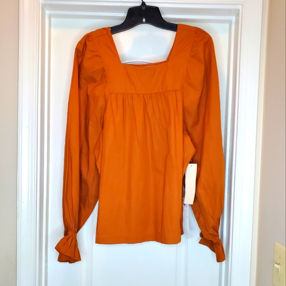 HAPPY x NATURE Cotton Poplin Square Neck Top
